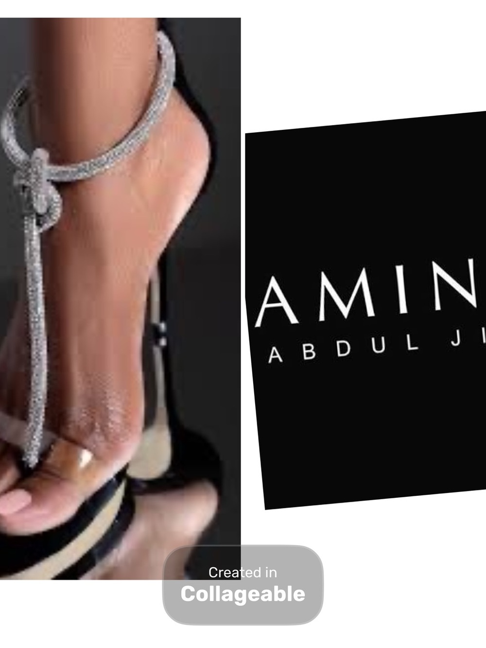 ‼️WOW‼️Amina Muaddi Black Satin Stiletto Sandals with Crystal Ankle Tie